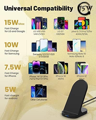 YW YUWISS 15 W Fast Wireless Charger Stand – Ultra-Compatible Charging Solution for i Phone 14/13/12 Series & Samsung Galaxy S22/S21/S20 – Vertical & Horizontal Design for Effortless Device Access, Enhanced Safety Features, Portable & Stylish Tech Accessory