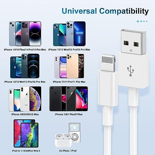 Premium 3-Pack Apple MFi Certified Lightning to USB Charger Cables – 6 FT Durable Fast Charging Cords for i Phone 13/12/11/11 Pro/11 Max/X/XS/XR/XS Max/8/7/6 – Enhanced Performance and Extended Reach for Seamless Device Connectivity