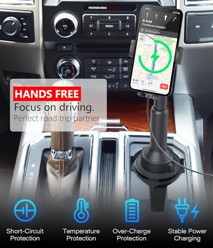 Universal Car Cup Phone Holder by APPS2 | Adjustable Long Arm with 360° Swivel for i Phone, Samsung, Google & All Smartphones | Secure, Stable Design for Hands-Free Navigation & Communication | Effortless Installation in Standard Cup Holders | Ideal Smartphone Accessory for Safe Driving