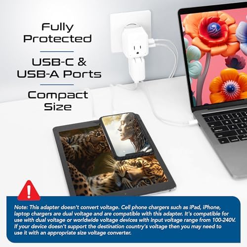 Compact Travel Power Adapter Set for Brazil, Peru & Chile – 20 W Dual USB & USB-C Charger with 2 USA Sockets – Fast Charging with Type C & N Attachments – Portable Plug Converter for Global Travelers – Stay Connected Anywhere
