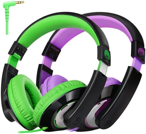 Rockpapa Kids Over-Ear Headphones – Lightweight Wired Audio Gear for School, Travel, and Home – Stylish White and Blue Design for Boys and Girls – Immersive Sound Quality with Adjustable Comfort and Durable Build for Young Audiophiles