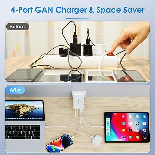 Ultimate 120 W Ga N USB-C Fast Charger with 4 Ports – High-Speed Charging for i Phone, Mac Book, Galaxy & More – PD 3.0 & QC 3.0 Compatible – 6.56 ft USB-C Cable Included – Safe, Efficient, and Portable Power Hub for Home, Office, and Travel – Universal Device Compatibility with Overheat & Short Circuit Protection