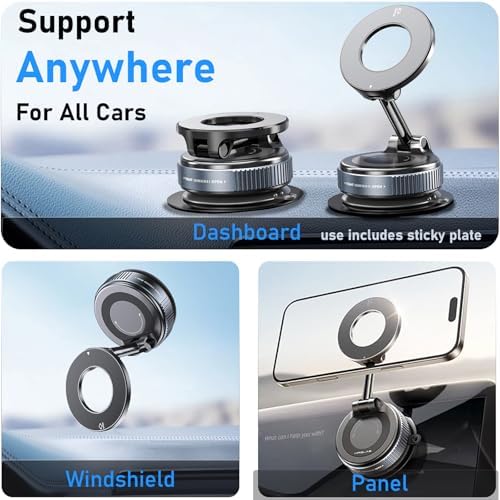 Vacuum Suction Magnetic Phone Holder, 2025 Upgraded Foldable Retractable Suction Cup Car Phone Mount for Magsafe, 360° Adjustable Magnetic Phone Stand for Cars/Gyms/Mirrors/Smooth Surface – Enhanced Compatibility and Speed