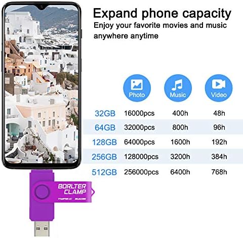 128 GB USB Type-C Flash Drive by Borlter Clamp – Dual Port Memory Stick for Fast Data Transfer with USB 3.0 Compatibility for Android Smartphones, Tablets, and Computers – Perfect for Samsung Galaxy S10/S9/Note 9, LG, and Huawei Devices – Reliable Storage Solution for Photos, Videos, and Documents