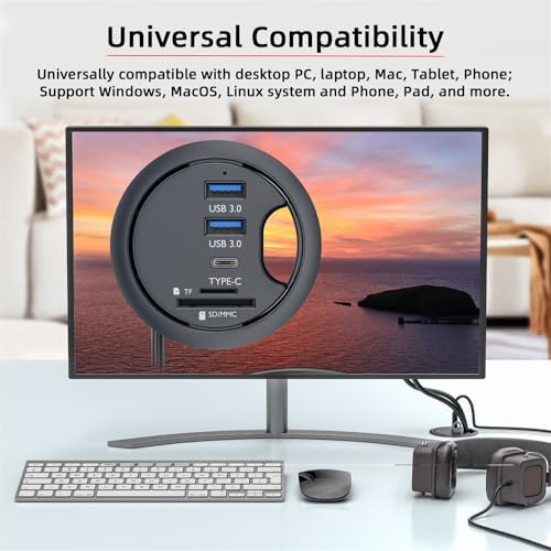 Optimize Your Workspace with the NFHK USB 3.0 Hub & Desk Grommet Dock – High-Speed Dual-Port Splitter with Micro-SD Card Reader for Effortless Device Connectivity and Enhanced Workflow Efficiency