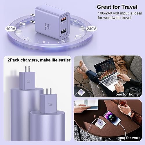 30 W Dual Port USB-C Wall Charger 4 Pack – Fast Charge QC 3.0 Power Adapter for i Phone 15 Series, Samsung Galaxy & Tablets – Compact & Stylish Purple Design for Home and Travel – Ultimate Charging Solution for Multiple Devices