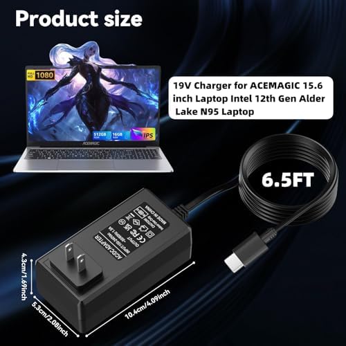 High-Performance 19 V Charger for ACEMAGIC Laptops – Optimized Power Adapter for AX15 Intel 15.6″ & AX16 Pro 16.1″ Models – Enhanced Safety Features with 2-Year Warranty for Reliable Use – Perfect for Sustained Efficiency and Longevity