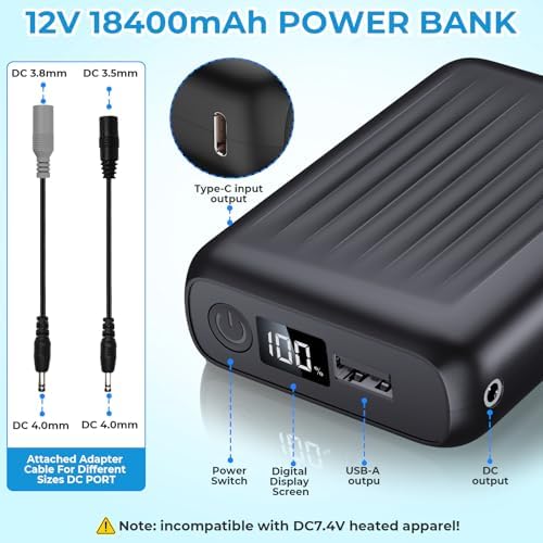 Ultimate Heated Vest Battery Pack – Versatile Rechargeable Power Bank with LED Display, Multi-Output Charging for Heated Jackets and Devices, Compact and Lightweight for Outdoor Adventures