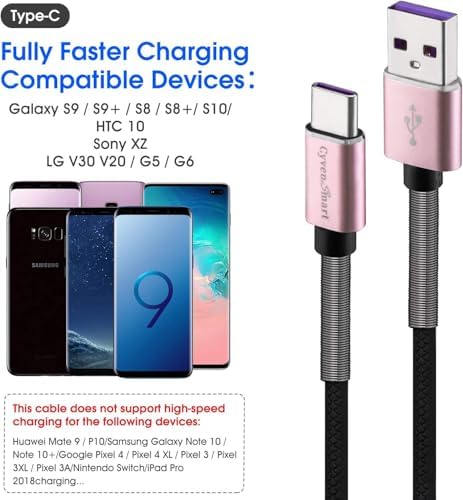 Cyven Premium 3 ft USB Type C Cable Duo Pack – Fast Charge & Data Transfer Cord, Durable TPE Construction, Compatible with Samsung Galaxy A Series, LG V Series, and More – Stylish Pink Design for Enhanced Performance and Versatility