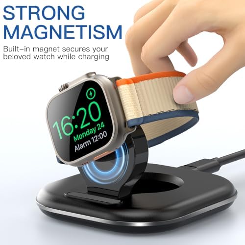 Elevate Your Apple Watch Charging Experience with Our Advanced Magnetic Dock – Ultra-Fast Charging Station for Series 2-10 and Ultra 1 2, Nightstand Mode Functionality, Compact Design for Travel, Superior Stability for Everyday Use, Effortless Power Delivery and Modern Aesthetic