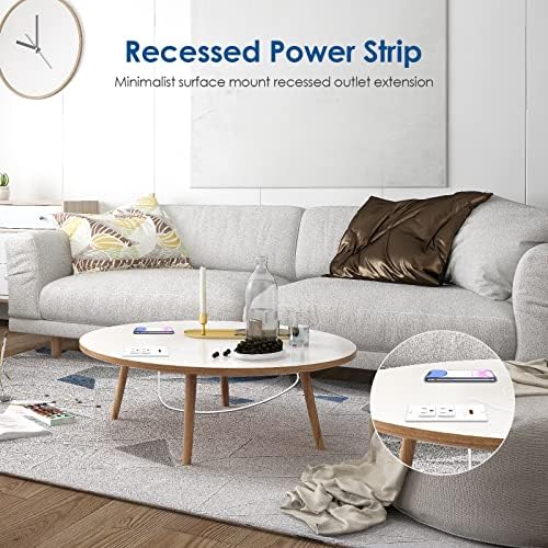 Recessed Power Strip with USB C PD Fast Charging – 30 W Flush Mount Desk Outlet for Space-Saving Convenience, 2 AC Outlets & 2 USB Ports, 6 ft Cord, Ultra Thin Flat Plug for Tidy Workspaces – Perfect for Home Offices and Multi-Device Charging Solutions