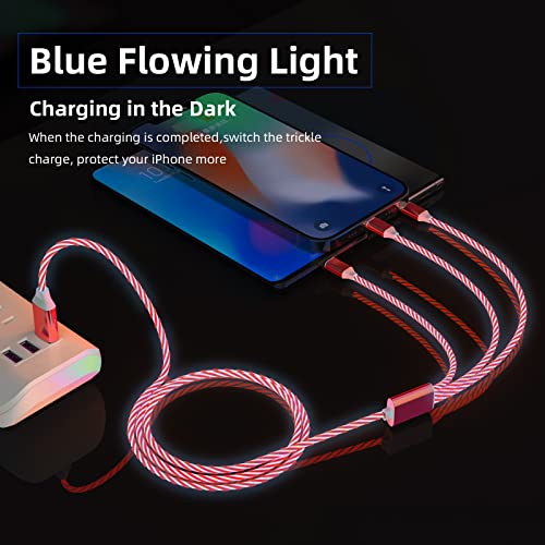 Illuminate Your Charging Experience: 4 Ft LED Multi-Device 3-in-1 USB Cable with Lightning, Type C, and Micro USB Connectors – Fast Charging Solution for i Phone, Android, Samsung, LG, and Google Pixel – Durable, Stylish, and Perfect for Home or On-the-Go Use