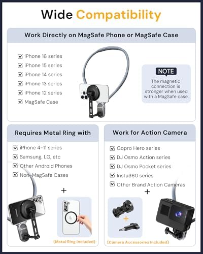 Revolutionize Your Content Creation with Our Adjustable Magnetic Neck Phone Holder – Hands-Free POV/Vlog Filming for i Phone & Android, 650 mm Versatile Neck Mount for Cooking, Riding, and Outdoor Adventures, Essential Accessory for Creative Innovators
