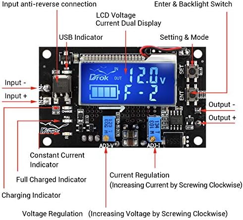 DROK Dual Pack Adjustable DC Voltage Regulator: 24 V to 12 V Step Down Converter with USB Charging Port, Versatile 6 V-32 V Input Range, 5 A Output for Optimal Efficiency and Reliable Power Management Solutions