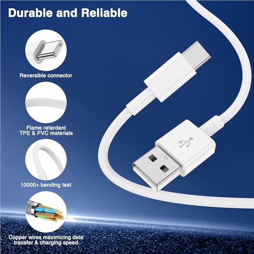 6 FT USB A to USB C Carplay Charging Cable – 3-Pack for i Phone 15/16, i Pad Pro/Air/Mini, Samsung Galaxy S25/S24/S23, and Mac Book – Fast Charging & High-Speed Data Transfer for Enhanced Compatibility on the Go