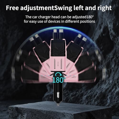 Ultimate 4-in-1 Retractable Car Charger – 69 W USB-C Adapter with Dual Ports, Shock Absorption Technology for i Phone 16 and More, Travel-Ready Power Solution with 31.5-inch Tangle-Free Cables, Essential Road Trip Accessory for Multi-Device Charging
