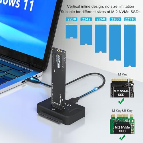 AOKO USB to SATA NVMe Adapter – Ultra-Fast 10 Gbps External SSD Enclosure for 2.5″/3.5″ HDD/SSD Compatibility with 12 V/3 A Power Adapter – Ideal for Seamless Data Transfers and Storage Upgrades