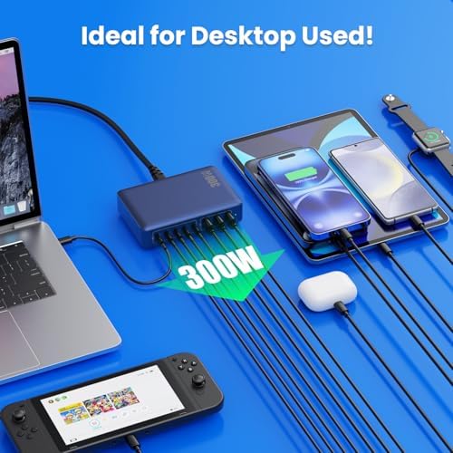 Power Up in Style: 300 W Ga N IV 8-Port USB-C Charging Hub – Fast PD 100 W Charger for Mac Book, i Phone 16/15/14, and Galaxy Devices – Ultimate Compact Charging Solution for Home and Travel Efficiency – Multi-Device Compatibility with Rapid Charging Capability – Engineered for Professionals and Tech Enthusiasts – Stay Powered Anywhere with This Versatile Charging Station