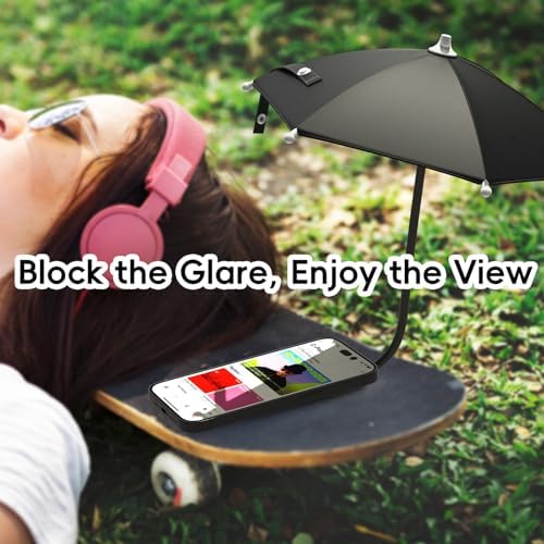 Portable Black Magnetic Phone Umbrella with Adjustable 360° Shade, Foldable Sun Protection & Built-in Ring Holder – i Phone 12-16 Compatible and More Devices, Magnetic Sticker for Quick Setup and Enhanced Functionality