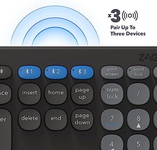 Transform Your Typing Experience with the ZAGG Pro Keyboard 12 – Compact Wireless Charging Multi-Device Keyboard for Windows, mac OS, Android & More – Ergonomically Designed for Comfort & Productivity – Effortless Device Switching for Modern Multitaskers
