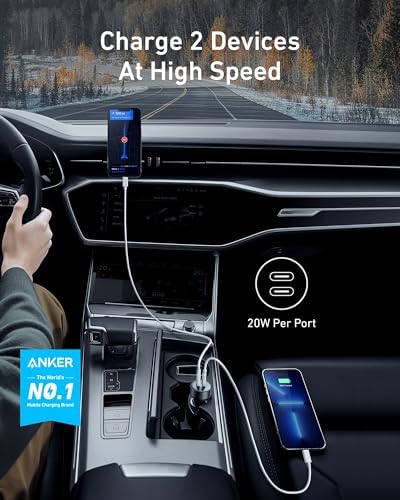Anker 40 W Dual-Port USB C Car Charger – Rapid Power IQ 3.0 Adapter for i Phone 16, Galaxy S22/S20/S10, Google Pixel, i Pad – Compact and Efficient On-the-Go Charging Solution for Multiple Devices