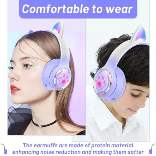 Playful Cat Ear Bluetooth Headphones for Kids – Foldable Over-Ear Design with LED Lights, Safe Listening Volume Control, Built-in Microphone, and Multi-Device Connectivity – Ideal for Music, Movies, and Gaming on i Phones, i Pads, Smartphones, and More!