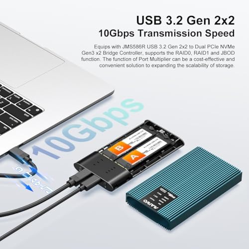 MAIWO M.2 NVMe Dual Bay SSD Cloner – High-Speed 20 Gbps USB-C Enclosure for Effortless Data Duplication, Supports M-Key PCIe NVMe/AHCI Up to 16 TB, Ideal for Seamless Backup and Migration, Compact Design for Ultimate Portability and Efficiency