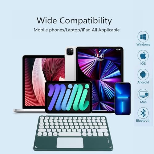 Portable Wireless Bluetooth Keyboard with Touchpad – 10-Inch Rechargeable Slim Design for i Pad Pro, Air, Mini & More | Stylish Purple Finish for Enhanced Productivity on i OS, Android & Windows Devices