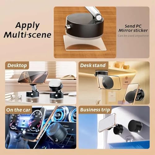 Foldable Portable Vacuum Magnetic Phone Holder, 360° Adjustable Car Mount with Strong Double-Sided Suction, Hands-Free Magnetic Cell Phone Holder for Car/Gym/Mirror/Smooth Surface (Pink) – Enhanced Compatibility and Speed