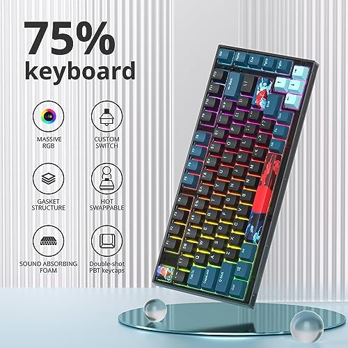 Transform Your Gaming Setup with the 75% Monster B Wired Mechanical Keyboard – 82 Keys, Gasket Mount Design, Hot-Swappable White Switches, RGB Lighting, Programmable Features for Mac/Windows – Unmatched Speed and Comfort for Gamers and Professionals