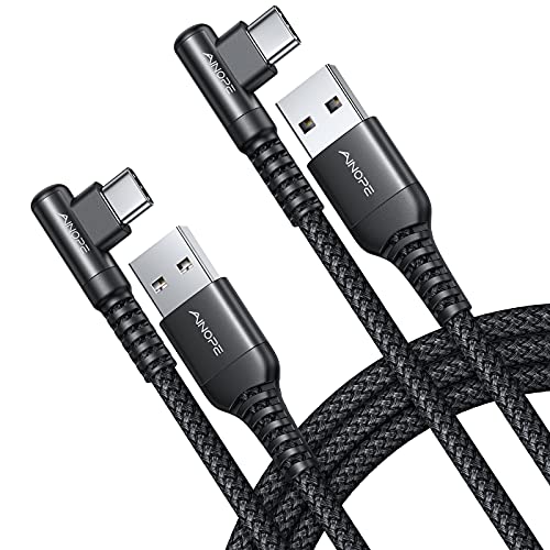 AINOPE Right Angle USB C Cable – 2-Pack (10 ft + 10 ft) Fast Charging 3.1 A Nylon Braided Charger for Enhanced Device Compatibility, Ideal for Gaming and Multitasking, Durable Black Design