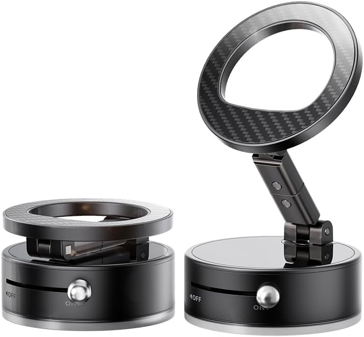 360° Vacuum Magnetic Phone Holder, Suction Cup Phone Mount, Foldable Strong Magnetic Cell Phone Holder for Car/Gym/Mirror/Smooth Surface, Compatible with Magsafe iPhone – Enhanced Compatibility and Speed