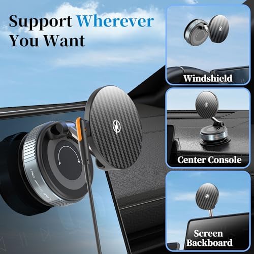 PlusAcc Vacuum Magnetic Phone Holder for Car – Suction Cup Phone Mount 360° Rotatable Foldable Portable Strong Magnet Stand for iPhone 16/15/14/13 in Gym, Mirror, Smooth Surface, All Vehicles – Enhanced Compatibility and Speed