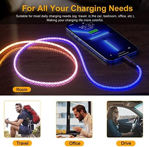 RGB LED i Phone Charger Cable – 3 ft MFi Certified Lightning Cable for Fast Charging with Colorful Gradual Light Up Feature – Compatible with i Phone 14, 13, 12, 11 Pro Max, XR, XS, X, 8, 7, 6 Plus & i Pad – Stylish, Durable, and Enhanced Charging Experience