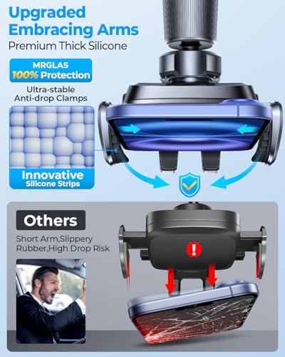 Universal Smartphone Air Vent Car Mount with Dual Metal Hook for Secure One-Hand Use – Sleek Black Design for i Phone & Android Devices, Effortless Navigation & 360-Degree Rotation, Essential Driving Accessory for Safety and Convenience