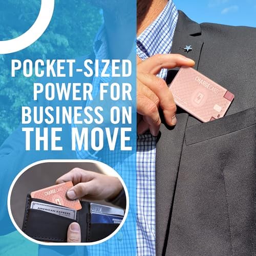 Aqua Vault Charge Card – Ultra-Slim 2300 m Ah Emergency Power Bank – Wallet-Friendly Portable USB-C & Micro-USB Charger – Durable Steel Design for i Phone 16/15/14/13/12 & Android – Stylish Rose Gold Finish – Travel-Safe Power Solution for On-the-Go Charging