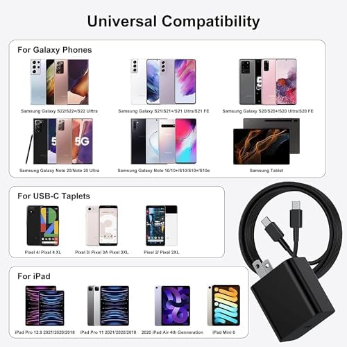 Super Fast 45 W Dual Charger Bundle: 10 ft USB-C Cable & Compact Wall Plug for Samsung Galaxy S25/S24/S23 Series – Optimal Charging Solution for Android Devices with Versatile Compatibility