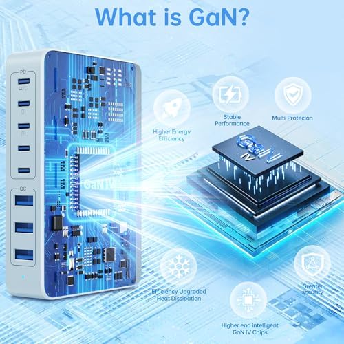 High-Power 300 W USB C Charging Hub – 8-Port Ga N III Fast Charger for Mac Book Pro, Dell, i Phone 16/15/14, Galaxy S23/22 – Ultimate Multi-Device Charging Station for Home and Travel with PD Compatibility