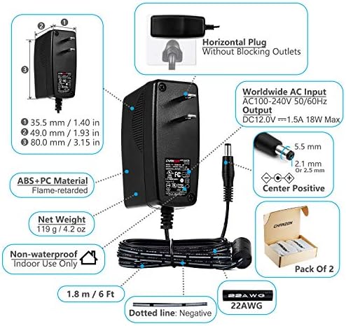 High-Efficiency Chanzon 12 V 1.5 A AC/DC Switching Adapter – 18 W Universal Power Supply for Global Use, Compact and Durable Wall Transformer with Fast Charging Capability for Reliable Device Performance and Enhanced Compatibility