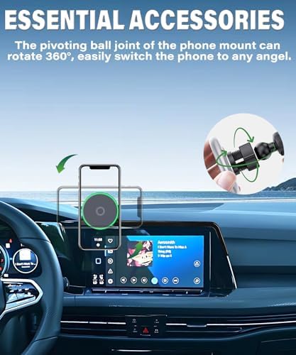 VW GTI & Golf R 2022-2024 Premium Car Phone Holder with 15 W Fast Wireless Charging – 360-Degree Rotational Mount for 8.25-10 Inch Screens – Hands-Free Clip for Enhanced Safety and Convenience – Durable, Versatile Design for Daily Use and Seamless Compatibility with Multiple Phone Models