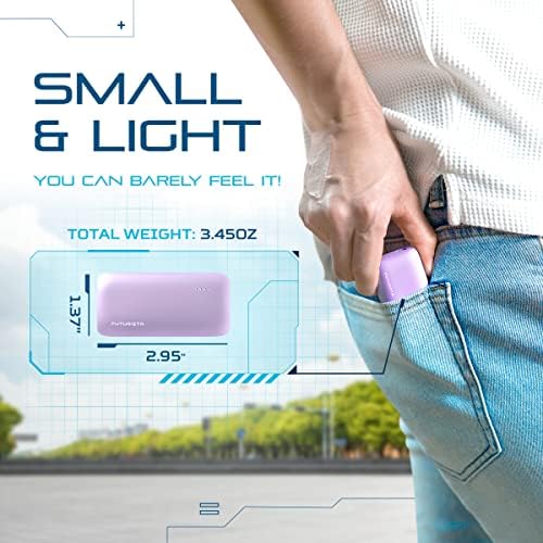 Futurizta Tech® Pixy Mini 5000 m Ah Ultra-Compact Lavender Power Bank – Dual Port Fast Charger with 20 W PD Output & QC 3.0 for Seamless Device Compatibility – Lightweight Portable Charger with Carrying Pouch for On-the-Go Power Solutions