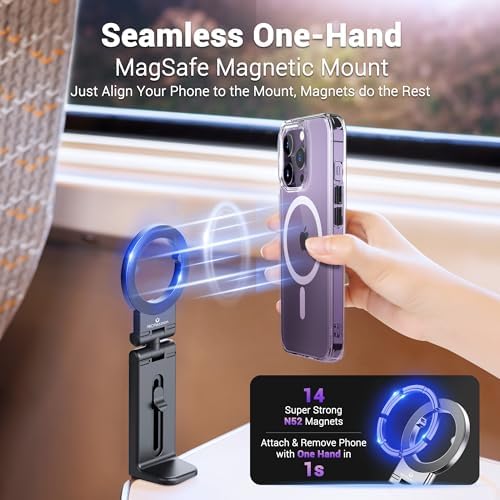 PROfezzion Magnetic Airplane Phone Holder for Mag Safe iPhone 16 15 14 13 12 & All Phone, 360°Rotation Travel Must Have Handsfree Phone Mount for Desk/Tray Table Travel Accessory – Enhanced Compatibility and Speed