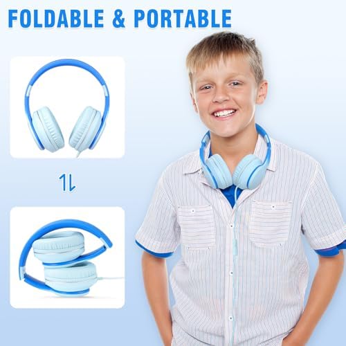 Rockpapa L22 Purple Over-Ear Headphones for Kids & Women – Lightweight, Foldable, and Durable Wired Design with Built-In Microphone for Clear Hands-Free Communication, Perfect for School, Travel, and Daily Use – High-Quality Stereo Sound and Tangle-Free Cord for Seamless Audio Enjoyment