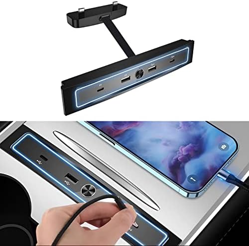 Transform Your Tesla Model 3/Y with the Ultimate USB Hub – Multi-Port Charger with Tricolor LED for 2021-2023 Models – Fast Charging Solution for All Your Devices – Stylish Interior Accessory for Seamless Connectivity
