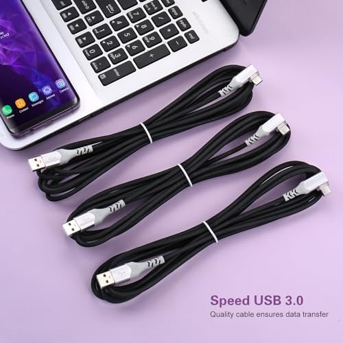 10 FT USB to C Cable 3 Pack – Fast Charging Right Angle Nylon Braided Charger for i Phone 16, Samsung Galaxy S25 & More – Superior Durability & Enhanced Comfort for Gaming & Streaming – Universal Compatibility for All Devices