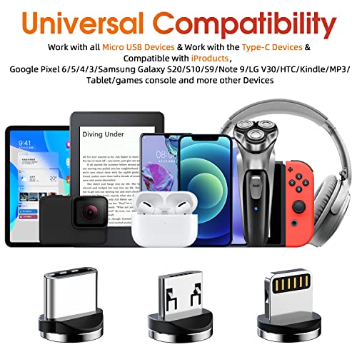 Revolutionary 3-in-1 Magnetic Phone Charger Set – 5-Pack Rotating Nylon Braided Cables with LED Indicators, Perfect for Micro-USB, USB C, and i-Devices – Ultimate Durability and Versatile Charging Solution in Sleek Black