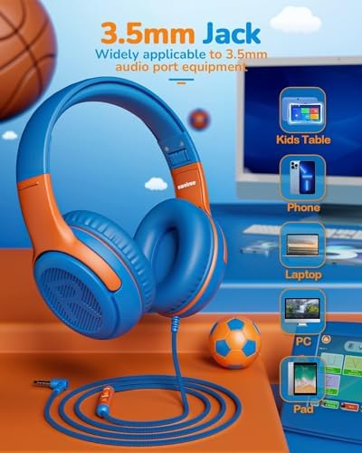 Premium Volume-Limiting Kids Wired Headphones with Microphone – Ultimate Hearing Protection at 85/94 d B – Foldable On-Ear Design for Effortless Travel – Perfect for Learning, Gaming, and Entertainment – Universal 3.5 mm Compatibility for All Devices