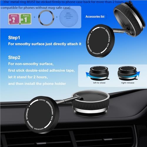2025 Premium Vacuum Magnetic Phone Holder – 360° Rotatable Car Mount with 89 LB Suction Cup for i Phone & Android, Ideal for Gym and Mirror Use, Sleek Black Design with Superior Magnetic Strength and Universal Compatibility