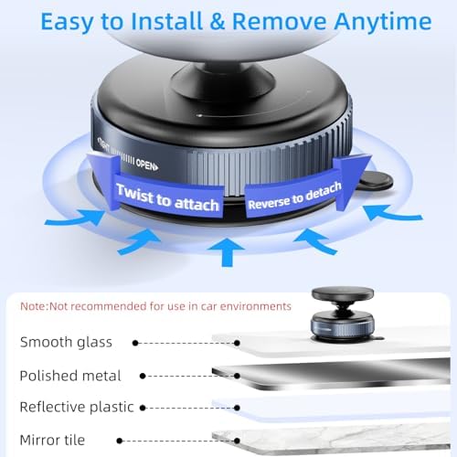 Revolutionary 360° Adjustable Magnetic Phone Holder with Suction Cup – Versatile Cell Phone Mount for Mag Safe i Phones in Kitchen, Bathroom, and Office – Sleek Black Design for Optimal Viewing and Hands-Free Convenience