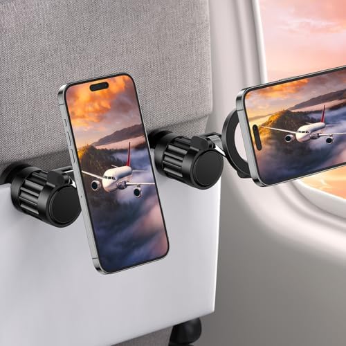 OMOTON 360°Rotating Magnetic Airplane Phone Holder Mount, for Magsafe Airplane Travel Essentials Accessories, Adjustable Foldable Universal Handsfree Phone Stand for iPhone 16 15 14 Pro Max – Enhanced Compatibility and Speed
